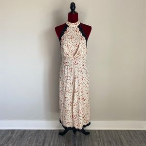 Topshop cream floral lace halter neck midi dress